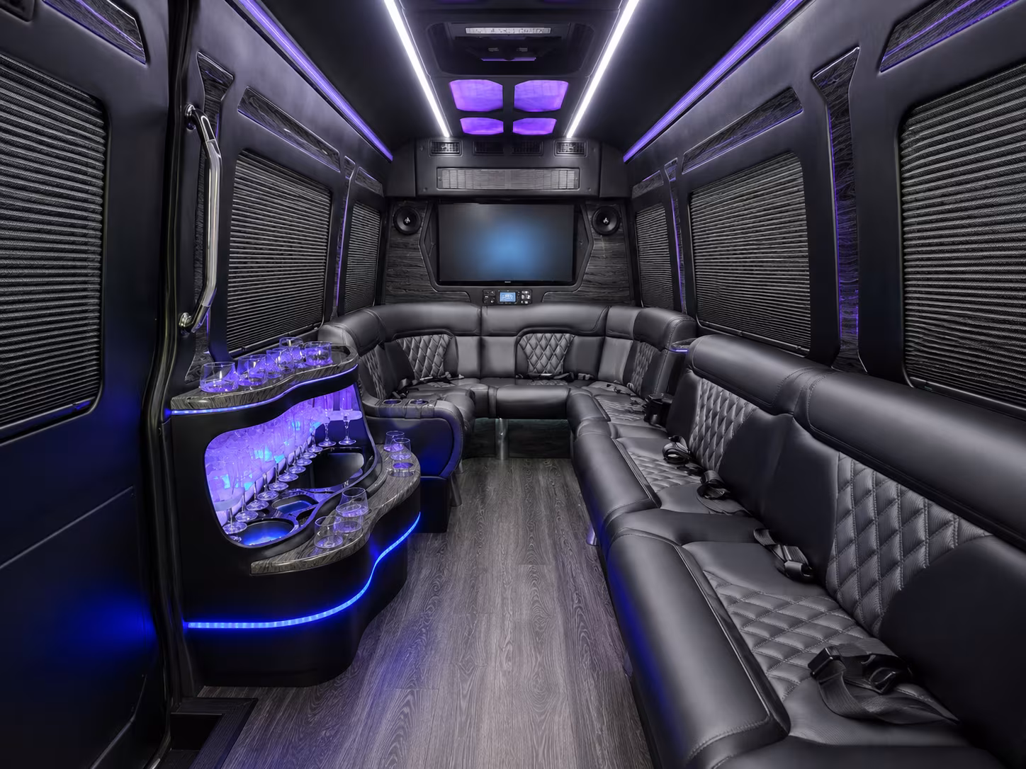 st clair shores 28 passenger party bus interior